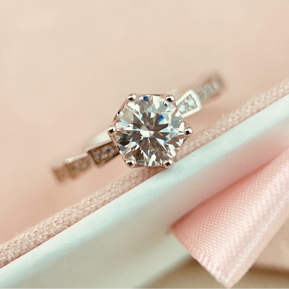 Solitaire Hidden Halo Paved Band Engagement Ring S925 Moissanite 18k Gold Plated - Picture 7 of 7